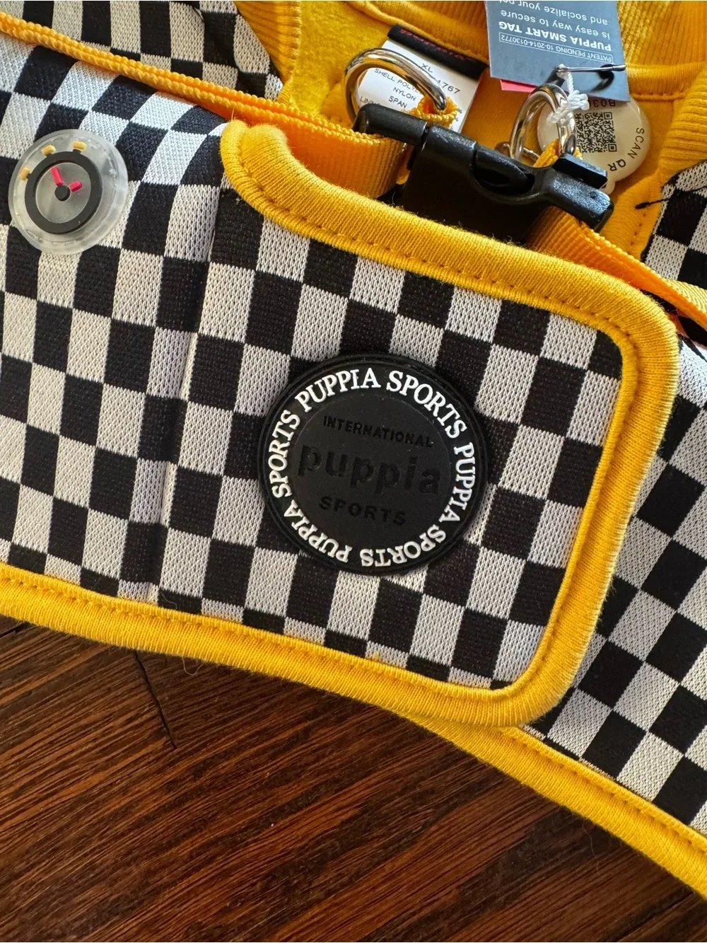 Puppia Sports Yellow & Black Checkered Dog Harness Vest Brand New w/Tags